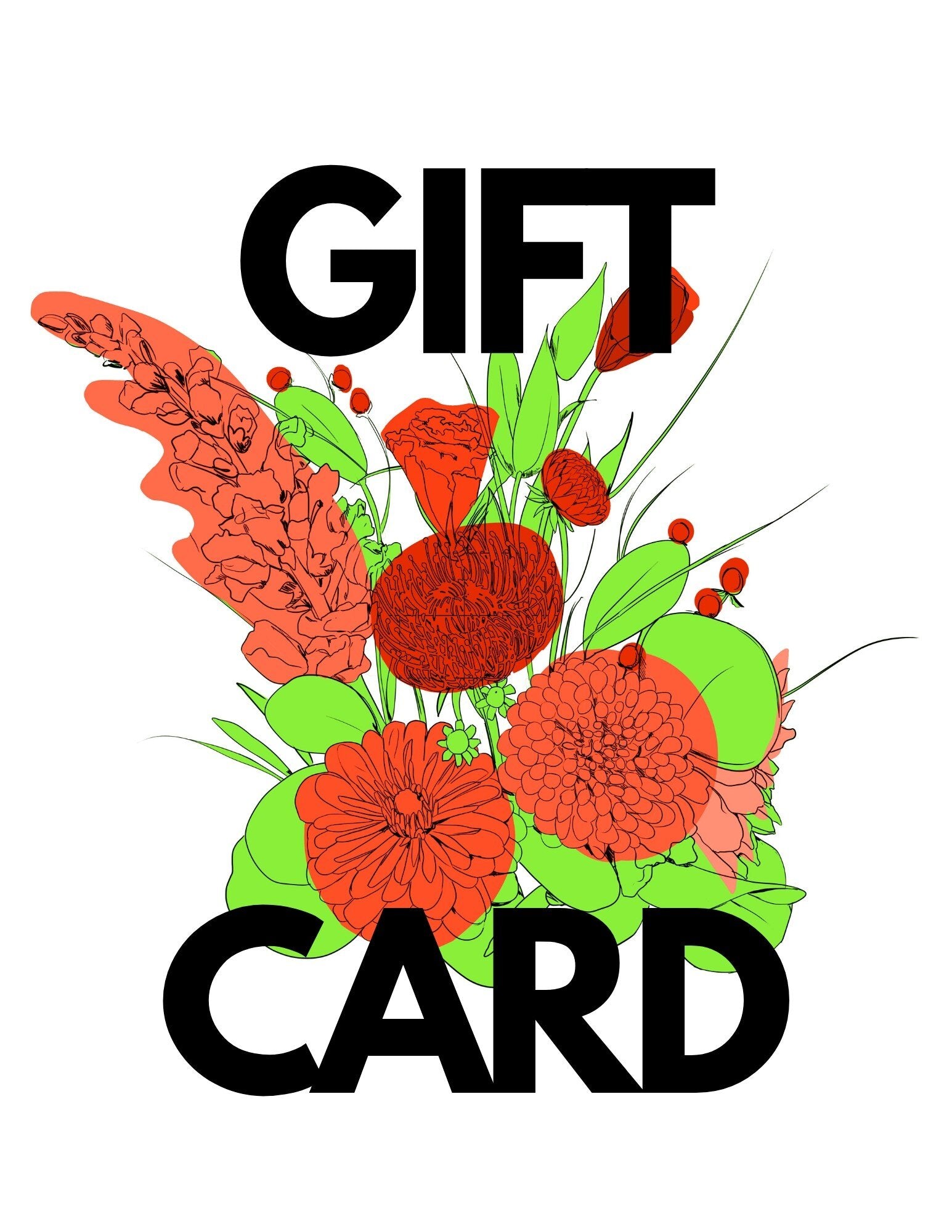 Orange and green flower illustration with the text "Gift card"